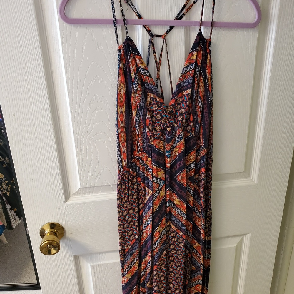 Tribal Print Criss-Cross Maxi Dress